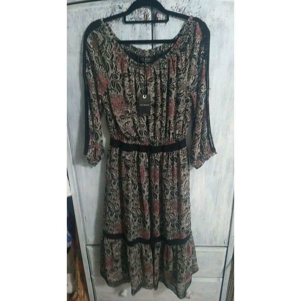 Lucky Brand Maxi Floral Dress Medium Boho Cottage Core Feminine